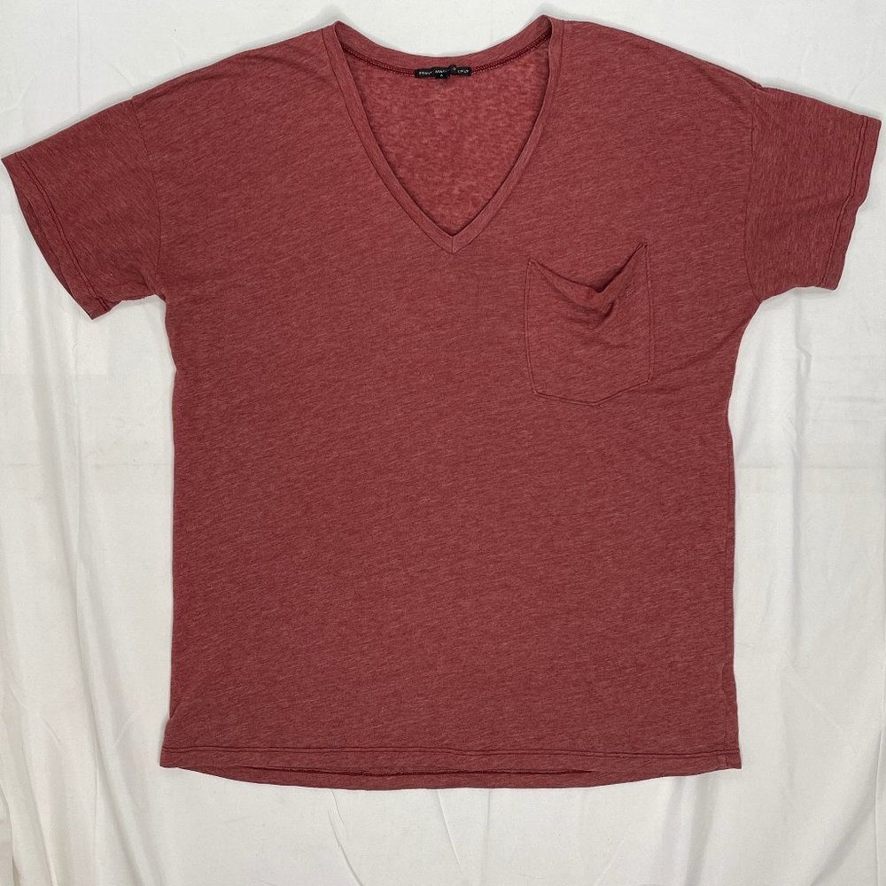 UO Truly Madly Deeply V-neck Short Sleeve Pocket Tee in Marled Red Size Large